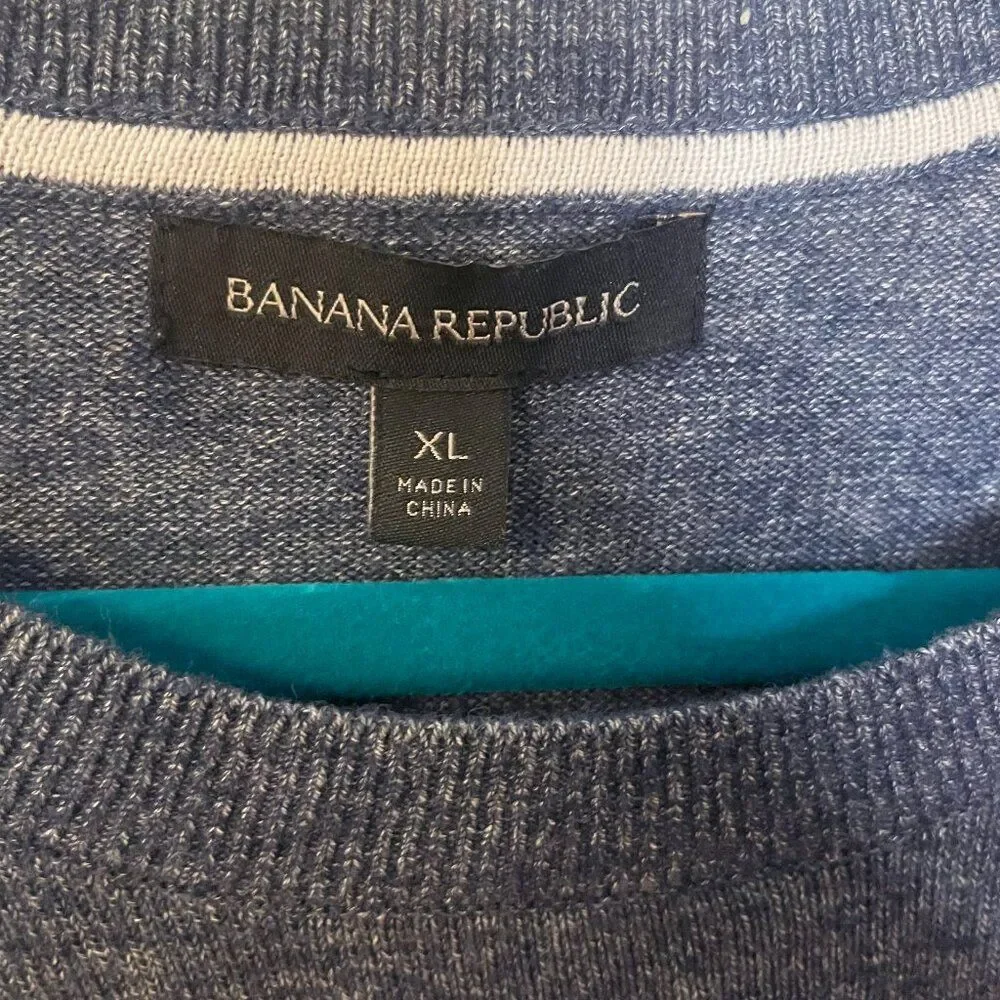 Banana Republic Sweater Mens Blue Striped Knitted Crew Neck Pullover Cotton XL